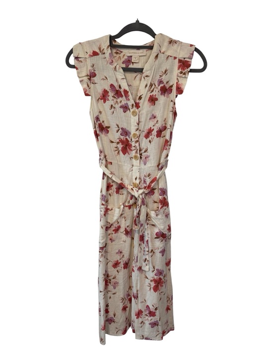 Monteau Dresses & Skirts - Monteau Cream Maxi Belted Dress with Pink Salmon Lavender Floral Print Size XS